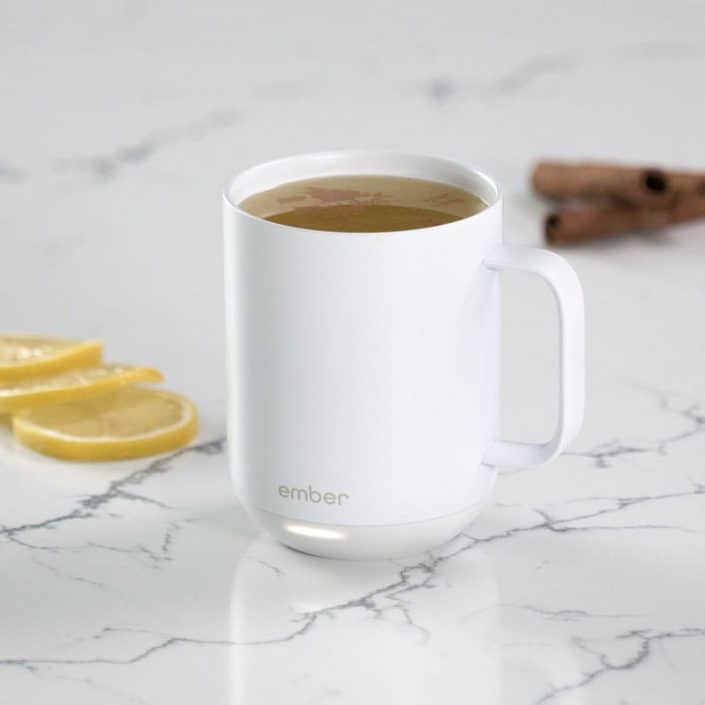 smart-mug on table with LED light on